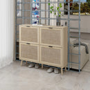 Shoe Cabinet Retro Country House Style, with 4 Rattan Flaps, Wooden Shoe Rack, Shoe Storage Chest for 20-36 Pairs of Shoes