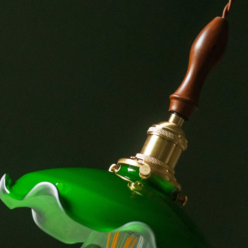 Suspension vintage en cuivre bois verre style américain edison - vue 9 sur 30