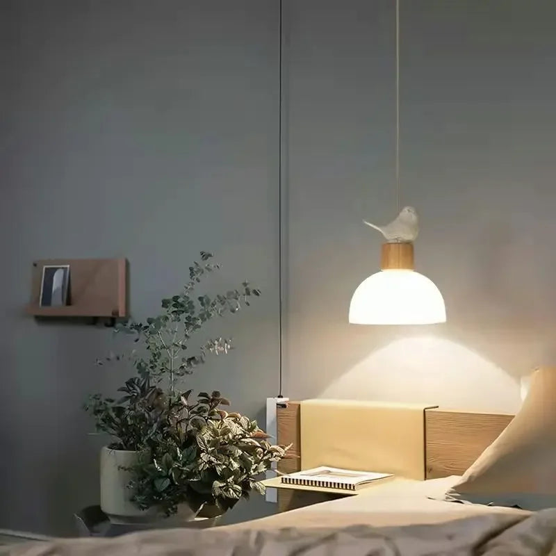Suspension LED en verre design nordique créatif petit oiseau - vue 5 sur 9