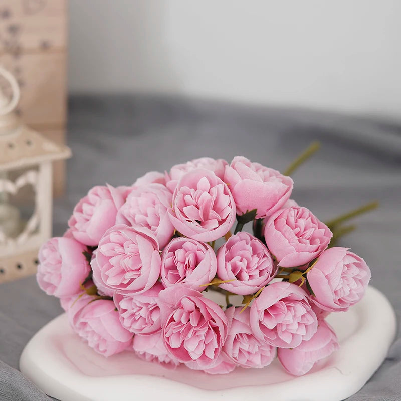 bouquet de 27 roses et pivoines artificielles en soie décoratives - vue 8 sur 12