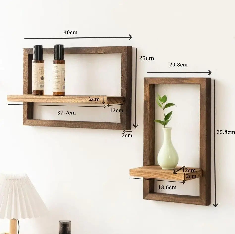 Set of 2 wooden floating wall shelves for storage and decoration - vue 7 sur 7