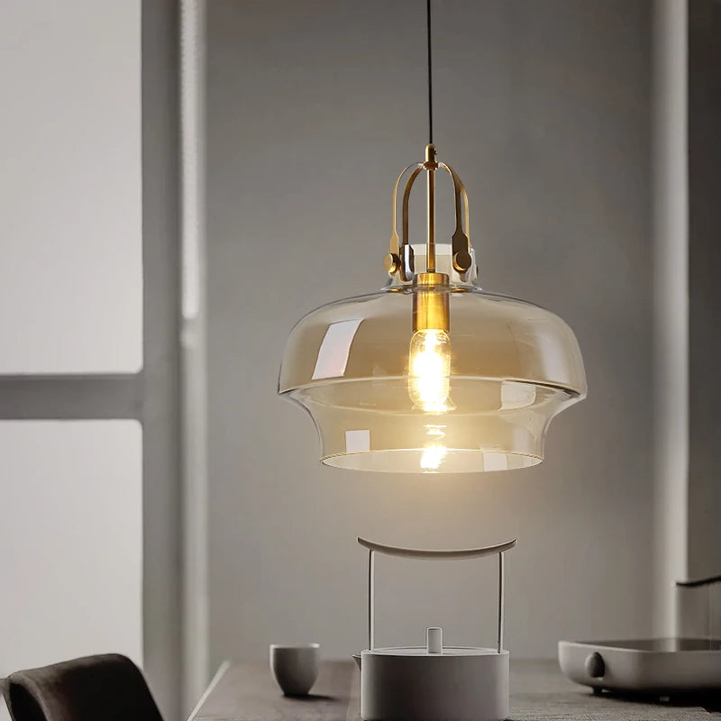 suspension nordique en verre avec leds moderne - vue 4 sur 9