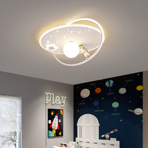 Modern minimalist astronaut planet decorative ceiling light for children - vue 2 sur 12