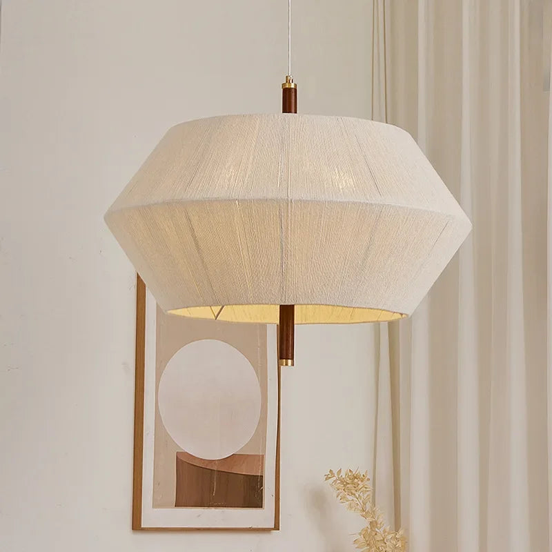 lustre vintage en bois et corde de chanvre pour décoration intérieure
