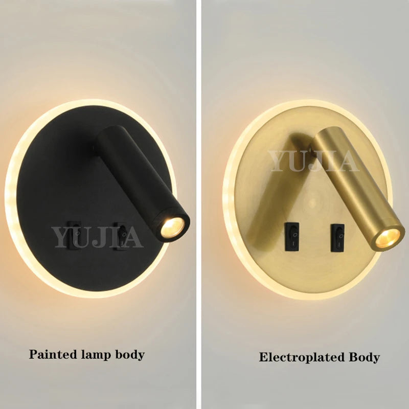 applique murale led moderne avec ports usb et lampes de lecture réglables - vue 3 sur 16