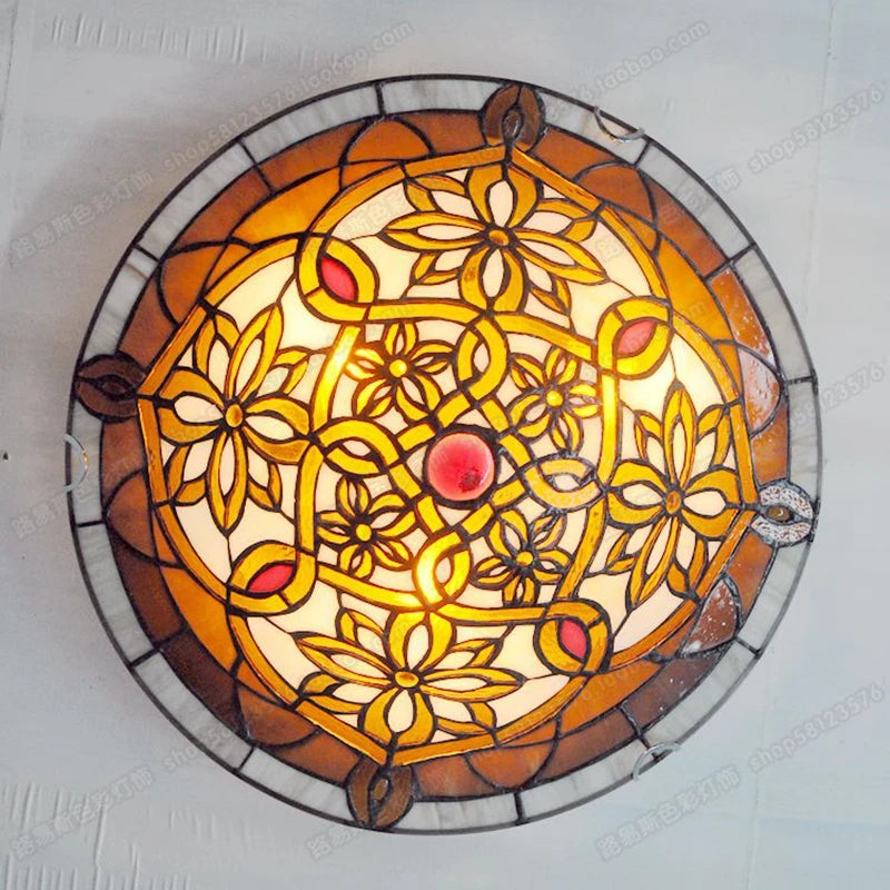 16 Inch European Twist Glass Ceiling Lamp Tiffany Style Bedroom Aisle Porch Balcony Lighting Antique LED Welding Art Lamp - vue 2 sur 6