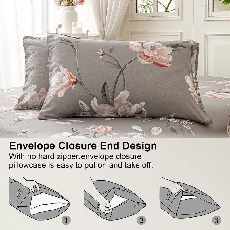 housse de couette et taies d'oreiller à motif floral