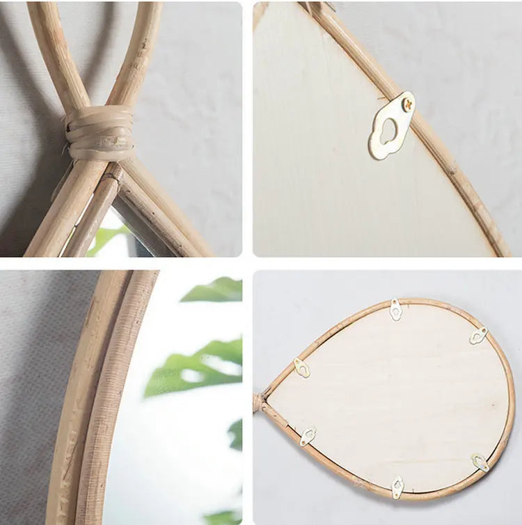miroir décoratif en osier tissé pour décoration murale unique - vue 4 sur 4