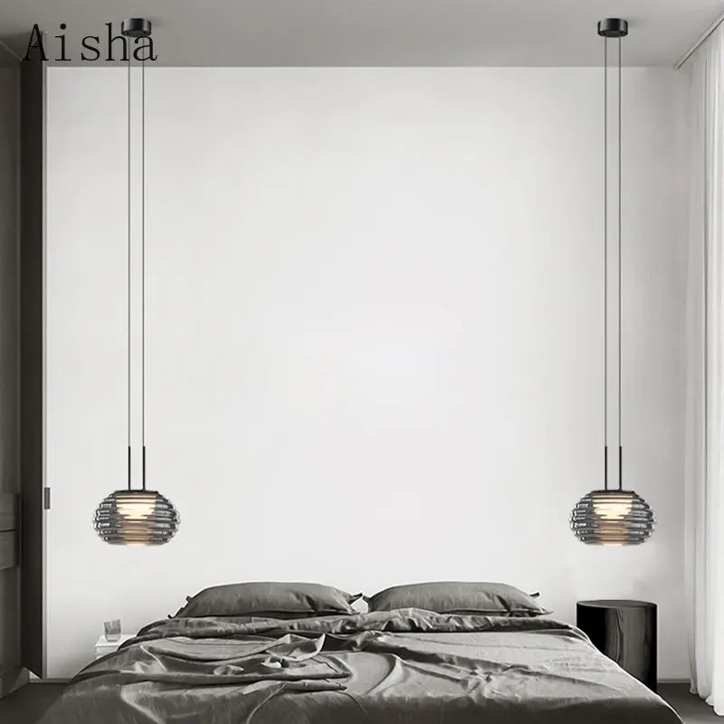 lampe de chevet suspendue design moderne en verre LED - vue 4 sur 7