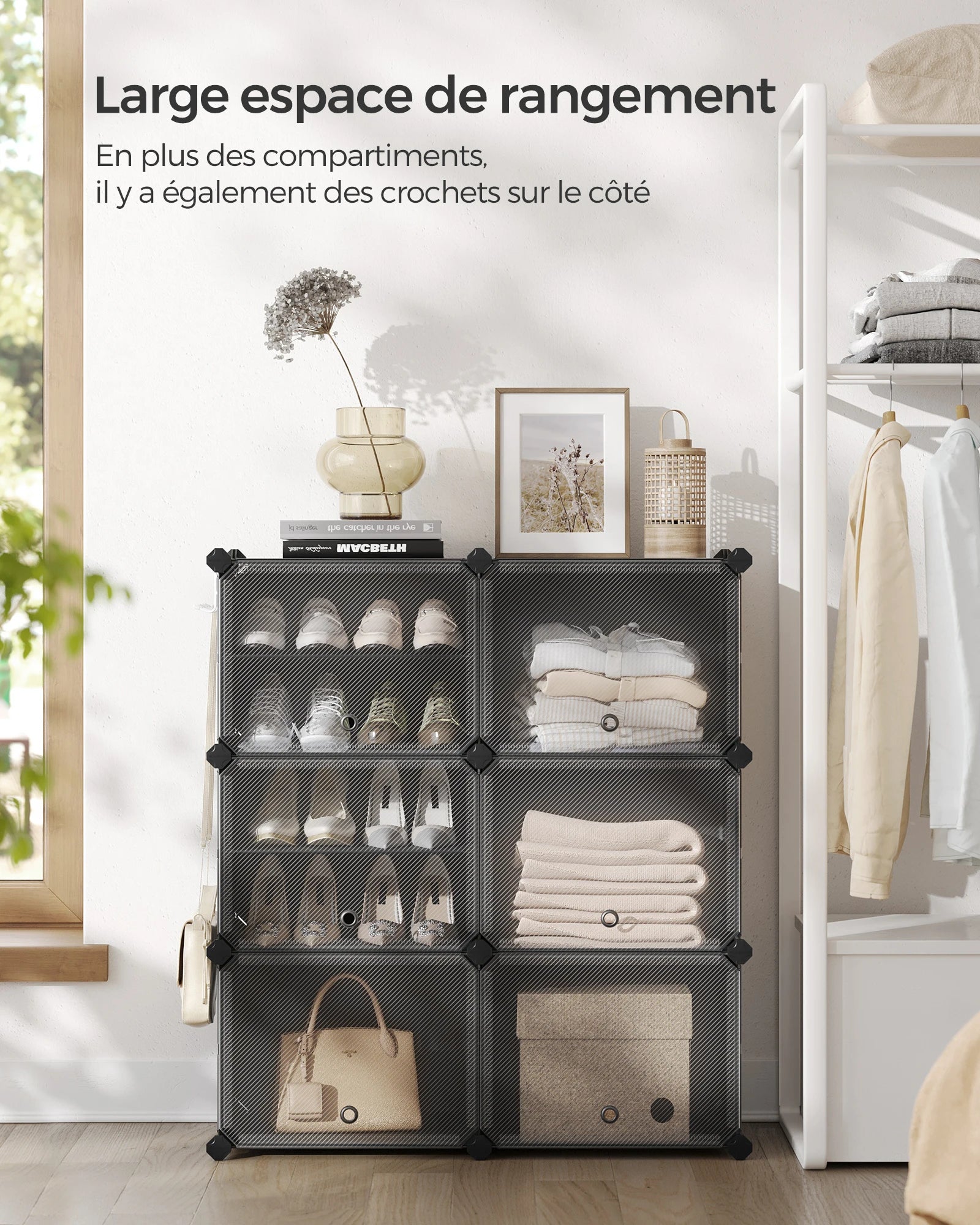 SONGMICS 6-Compartment Shoe Rack, Modular Storage Shelf, 30 x 40 x 30 cm Compartment, with Door