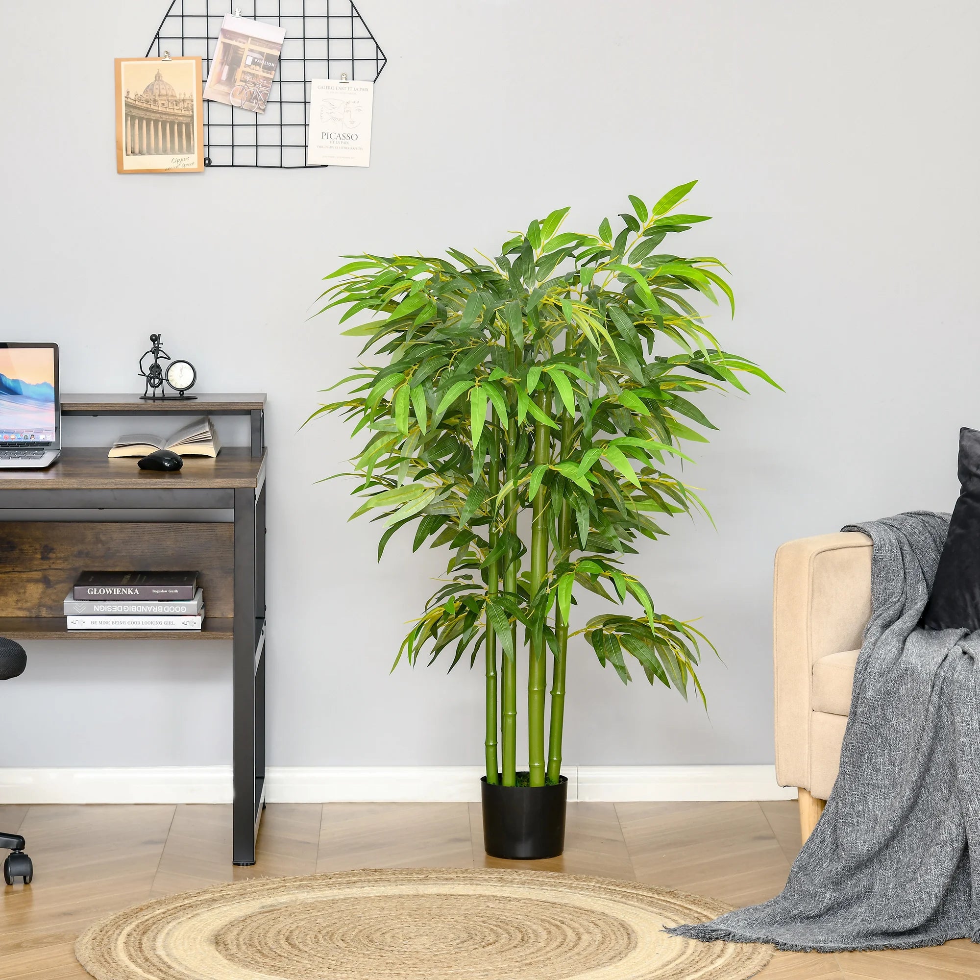 pot de fleurs en bambou avec roseaux artificiels pour décoration intérieure - vue 4 sur 7
