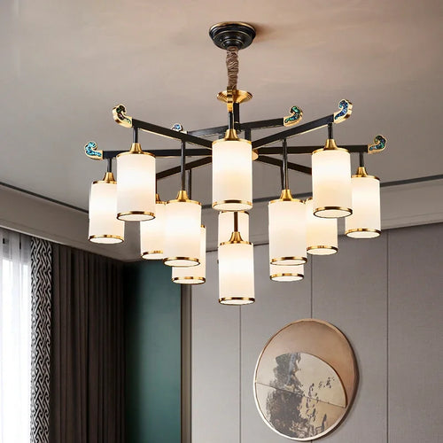 Minimalist Chinese copper chandelier with LED lights luxury décor - vue 2 sur 12