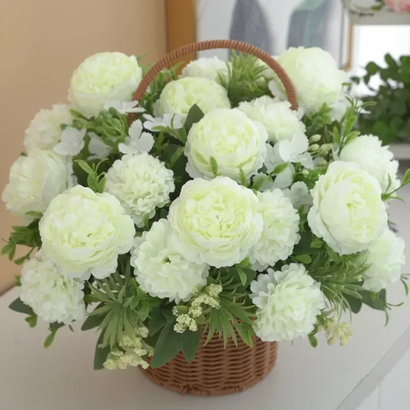 bouquet d'hortensias et pivoines artificiels pour décoration intérieure - vue 7 sur 11