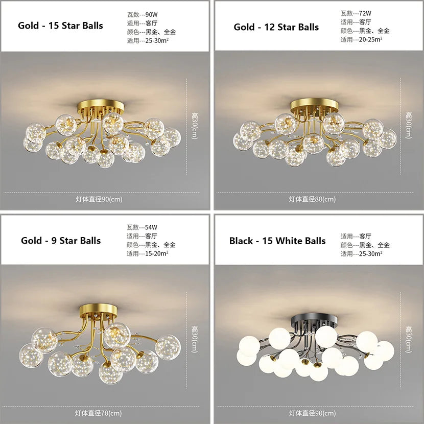 lustre noir et or en verre avec cristal décoratif étoile - vue 6 sur 18
