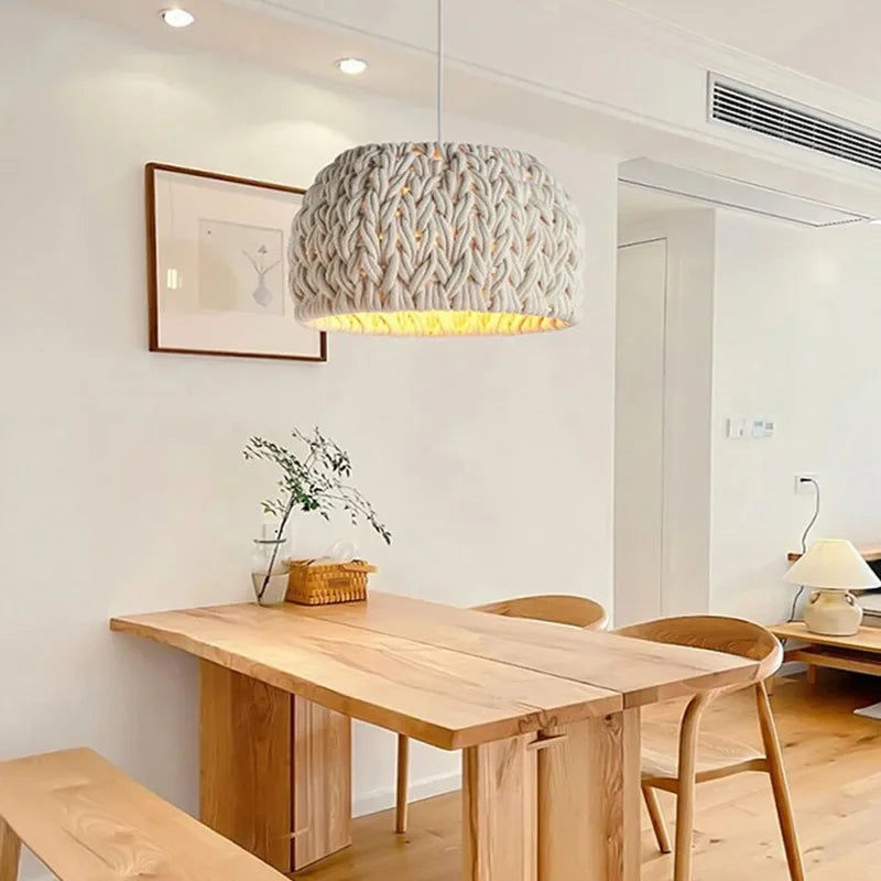 Nordic Hand-Woven Wabi Sabi Chandelier For Dining Room Study Loft LED Hanging Light Kitchen Island Cafe Bar Pendant Lamp Fixture - vue 2 sur 7