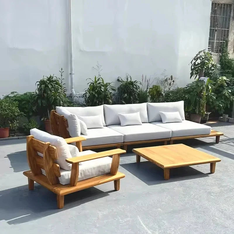 ensemble moderne de meubles d'extérieur en teck pour jardin et patio - vue 6 sur 8