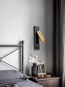 LED Brass Black Wall Lamp Wall Light Wall Sconce Wall Mounted Reading Light with Switch and USB Port, Rotatable For Bedroom