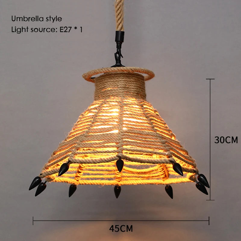 Sisal chanvre corde suspension plafonnier Lustre suspendu Lustre fer main tressage rustique rétro pour salle à manger décor - vue 22 sur 28