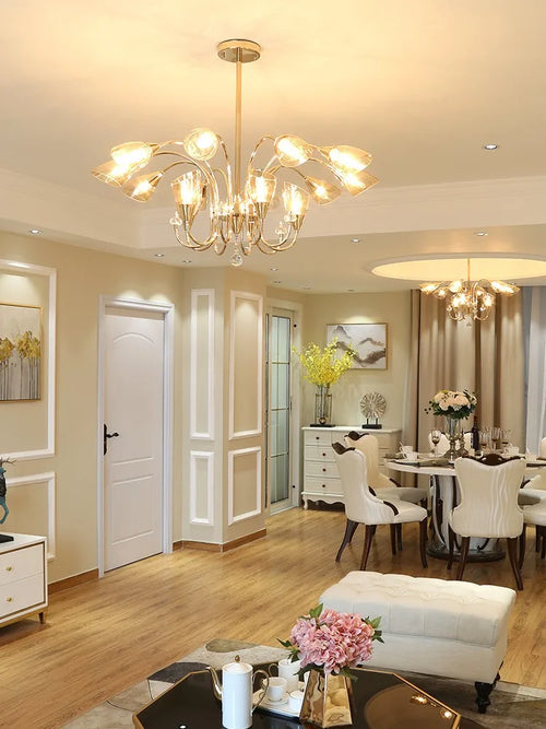 lustre en cristal moderne en cuivre pour éclairage intérieur - vue 5 sur 14