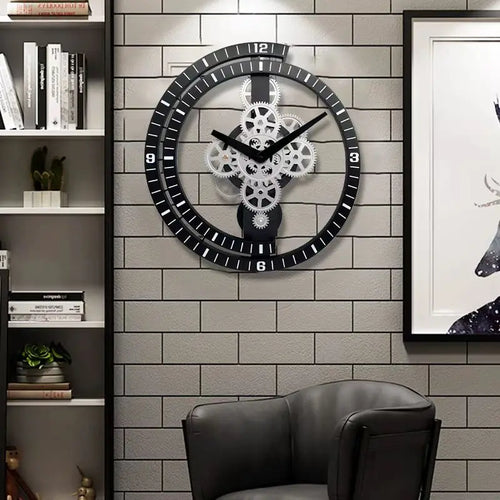 Industrial Gear Rotating Wall Clock, Silent Clock, Modern Design,Home Living Room,European Office Art Wall Decoration Horologe - vue 5 sur 9