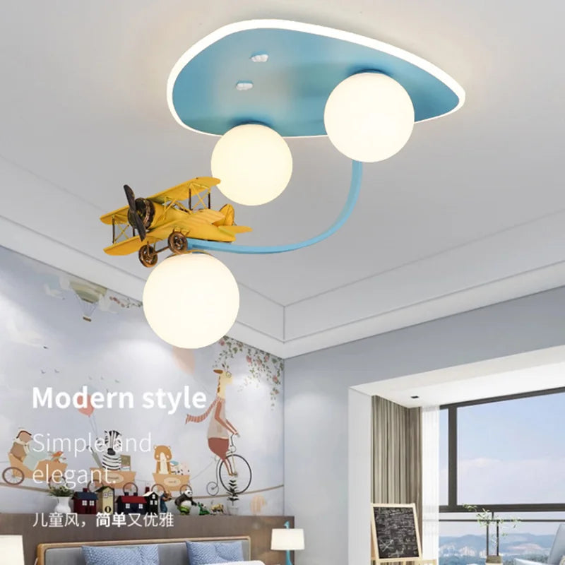 Cartoon Yellow Airplane Ceiling Lamps Children's Room Chandelier Light for Nursery School Kids Girl Boy Bedroom Hanging Lights - vue 4 sur 6