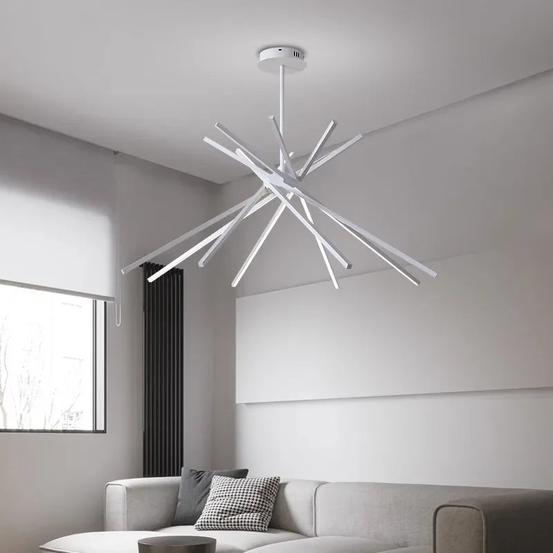 Nordique minimaliste Led longues lampes suspendues noir blanc en aluminium salon décoration lustres Hall lampes suspendues Luminaire