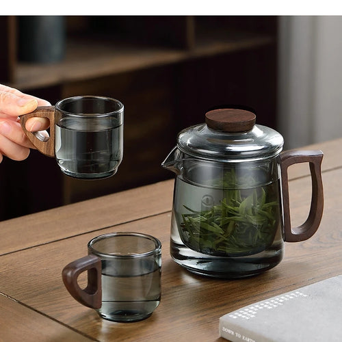 Théière en verre portable avec tasses style moderne