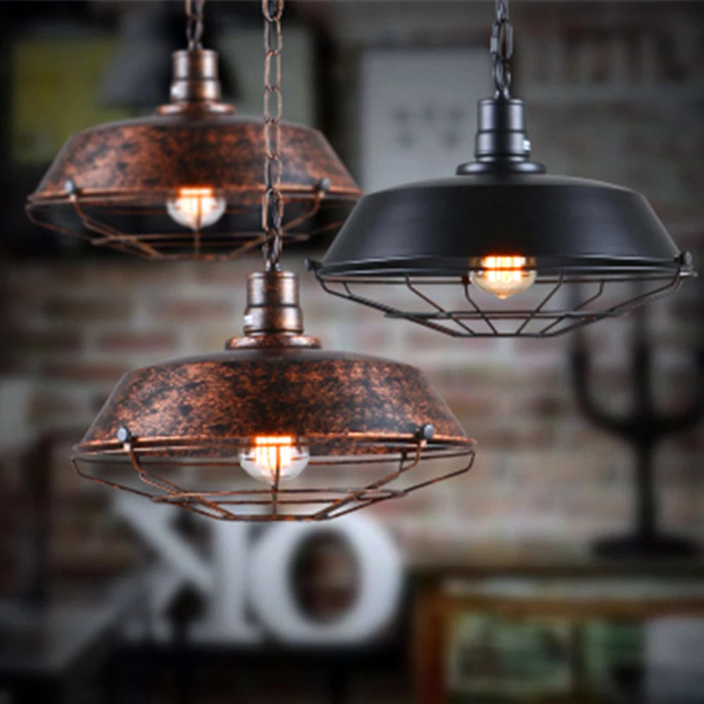 lustre industriel américain rétro en fer pour bar loft - vue 4 sur 19