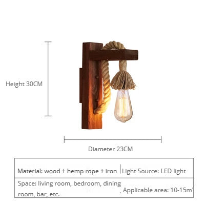 Vintage industrial wooden wall light with hemp rope - vue 11 sur 17