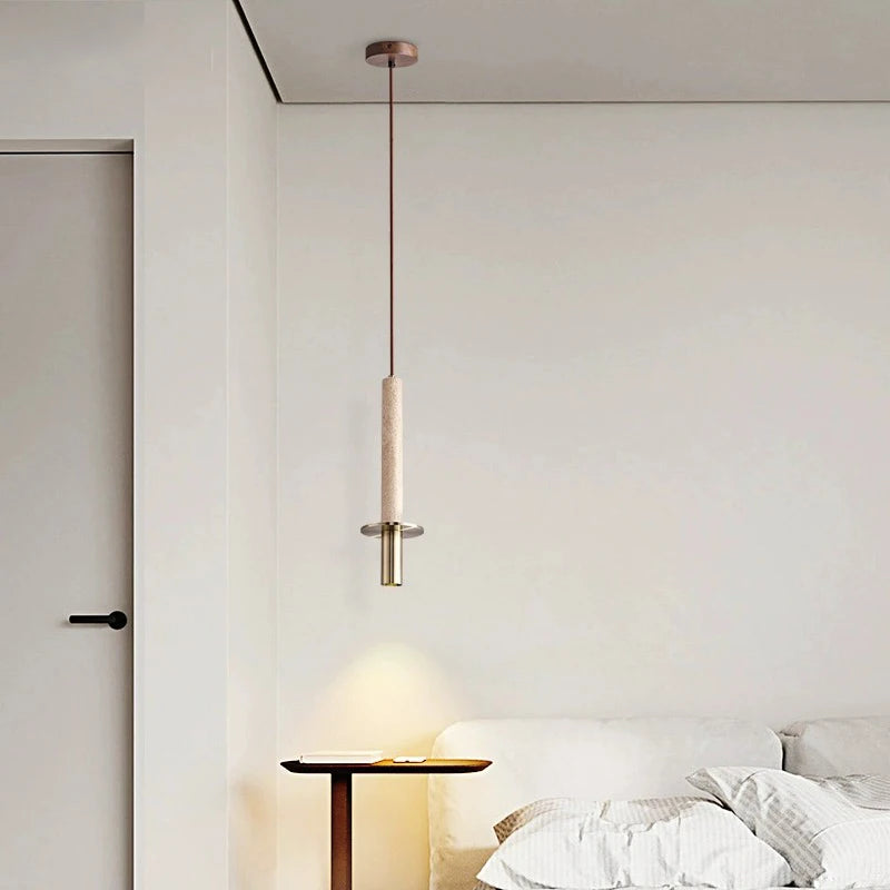 suspension LED nordique moderne chambre chevet longue ligne Simple décor à la maison jaune noir pierre - vue 3 sur 7