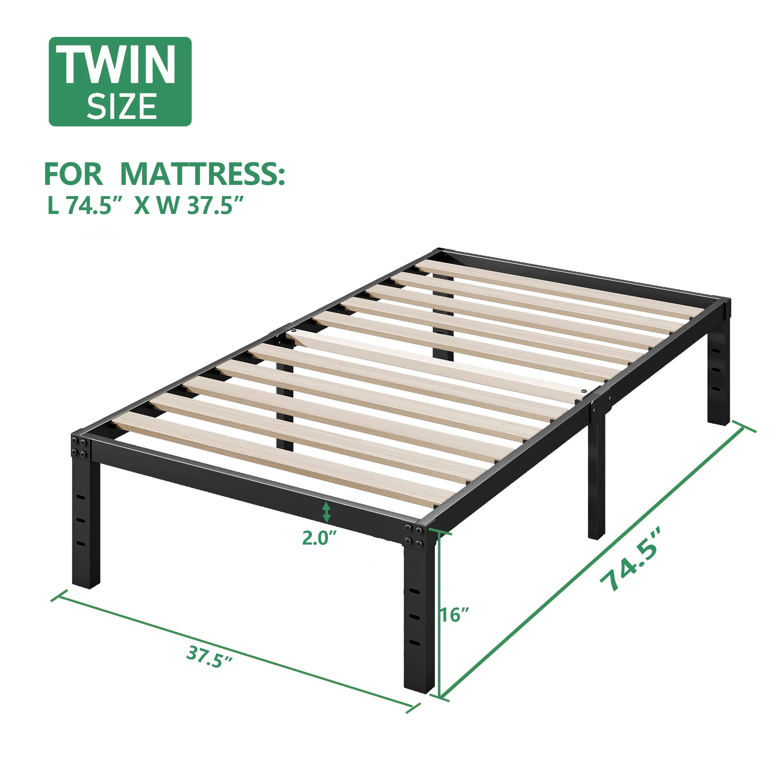 DDPNKL Metal Bed Frame 16 Inch, Heavy Duty Bed Frame with Wooden Slats, 16 Inch Mattress Foundation/No Box Spring Needed - vue 10 sur 10