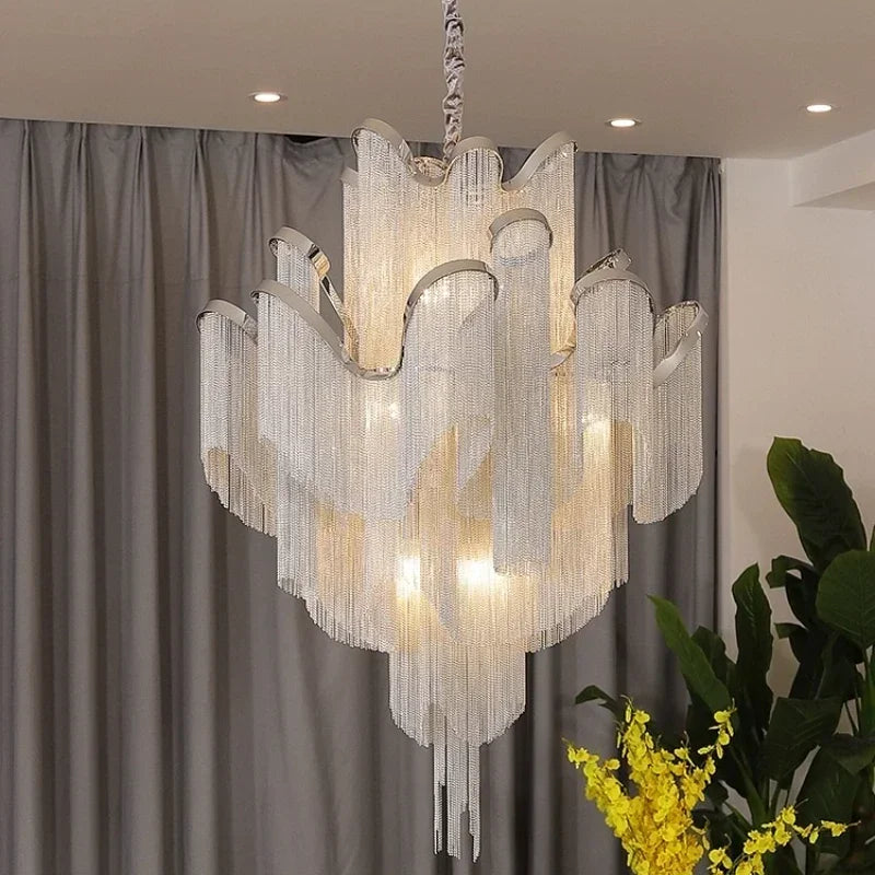 lustre à led pampilles industrielles éclairage intérieur décoration moderne - vue 5 sur 12