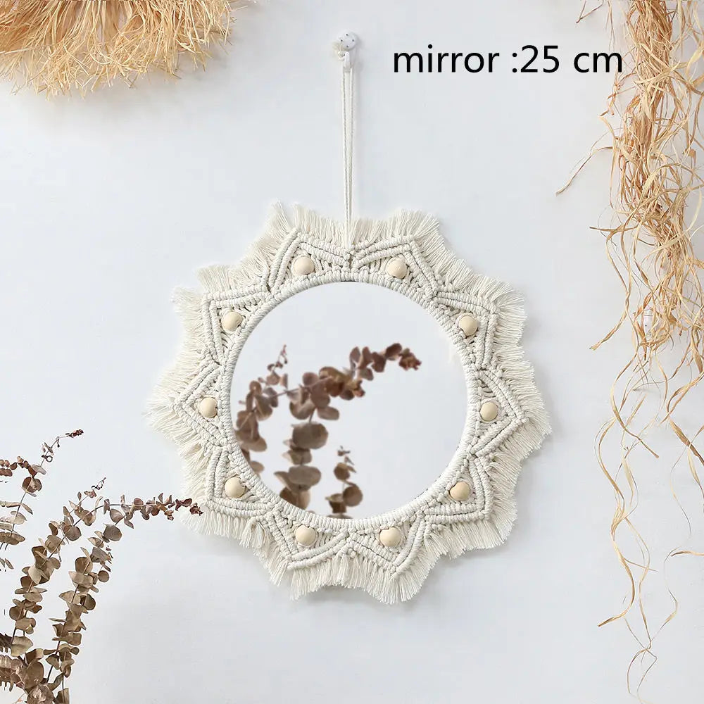 miroir mural en macramé décoration intérieure style bohème - vue 8 sur 11