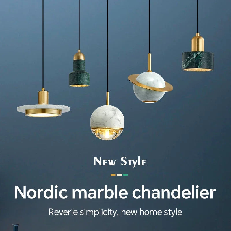 suspension nordique en marbre et cuivre design moderne - vue 4 sur 24
