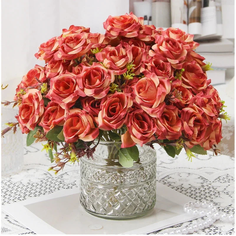 bouquet de roses décoratives en soie parfum de miel pour décoration intérieure - vue 5 sur 12