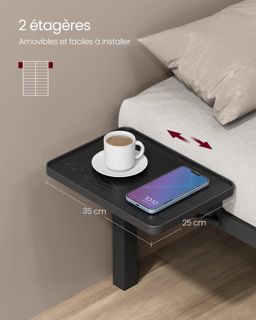 VASAGLE Single Bed Frame, Metal Bed Frame, with Bedside Shelves, Guest Bed Frame, for 90 x 190 cm Mattresses, Easy Assembly - vue 3 sur 7