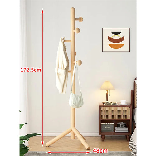 X&amp;D Solid Wood Coat Rack, Floor Hanging Clothes Rack Simple Modern Bag Rack Bedroom Household Single Pole Vertical Drying Rack - vue 11 sur 12