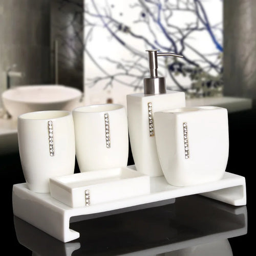 ensemble daccessoires de mariage en résine nacrée pour salle de bain - vue 6 sur 11