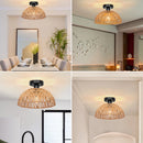 Vintage industrial rattan and hemp rope ceiling light