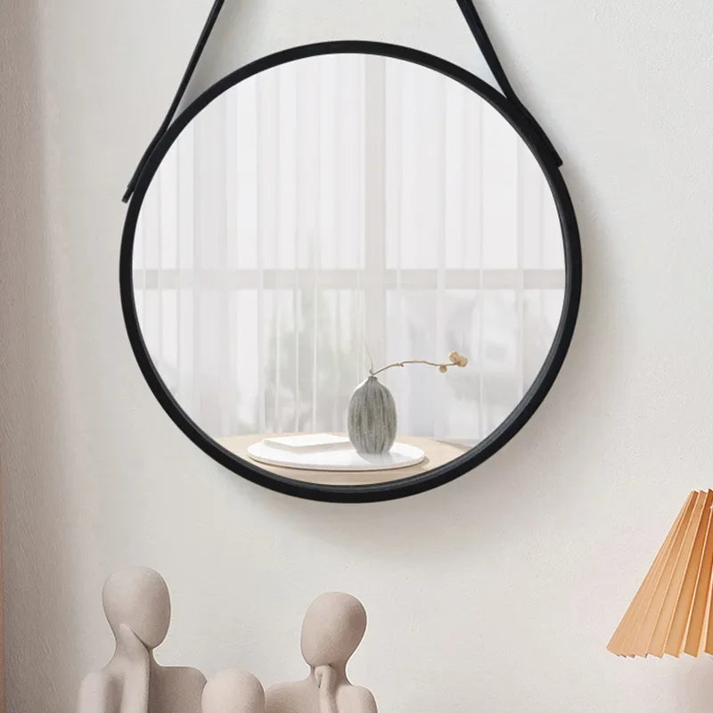 miroir mural rond avec bordure en bois épais - vue 3 sur 7