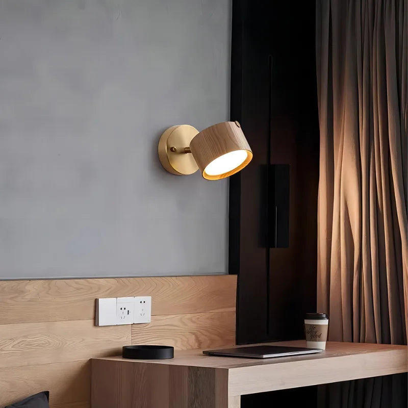 Walnut wood and Brass base, Modern Wabi-sabi, Indoor Sconces Wall Lighting for Corridor, Hallway, Foyer, living room, Bedroom - vue 5 sur 9