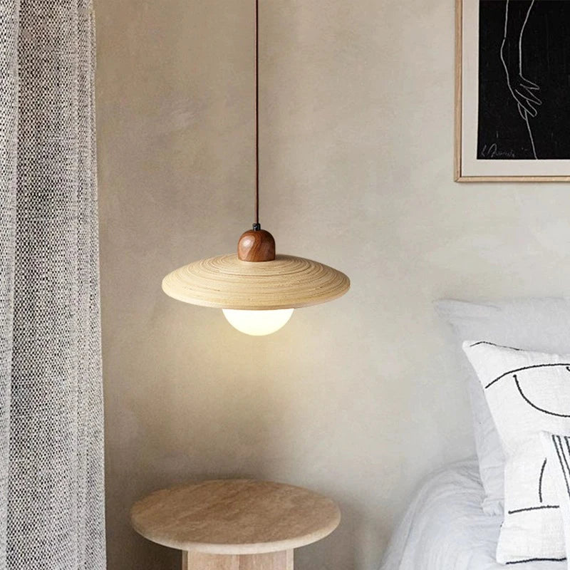 Suspension de style japonais rétro en bois led - vue 4 sur 8
