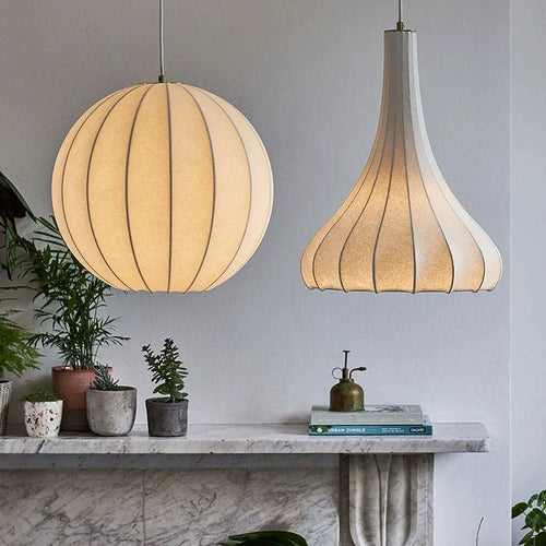 Nordic wabi sabi silk pendant LED chandelier for dining room, bar, and bedroom - vue 3 sur 7
