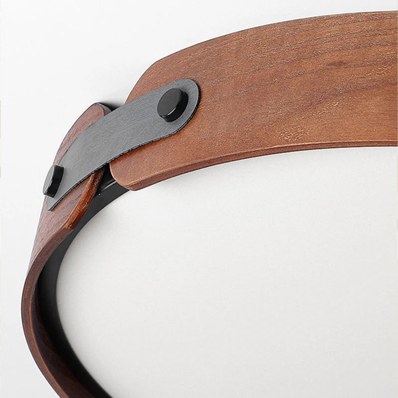plafonnier en bois avec cuir artificiel et 3 ronds interchangeables créatif - vue 6 sur 9