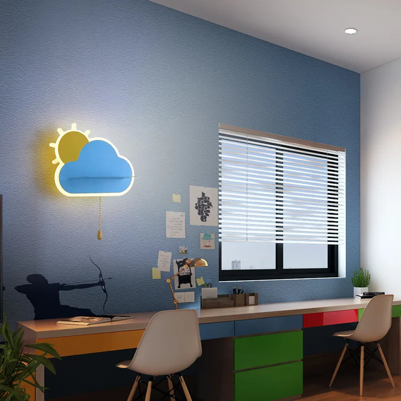 applique murale led décorative pour chambre de bébé nuage et soleil - vue 5 sur 12