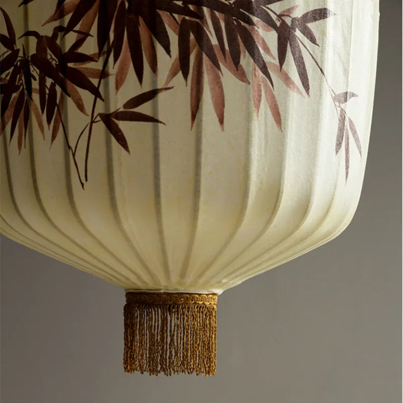 Nouvelle lampe lanterne en tissu chinois pour Restaurant salon rétro hôtel chez l'habitant balcon motif dessiné à la main lustre ampoule gratuite - vue 6 sur 18