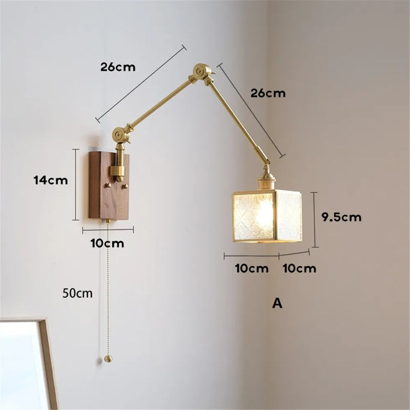 applique murale rétro en cuivre avec bras oscillant et abat-jour réglable