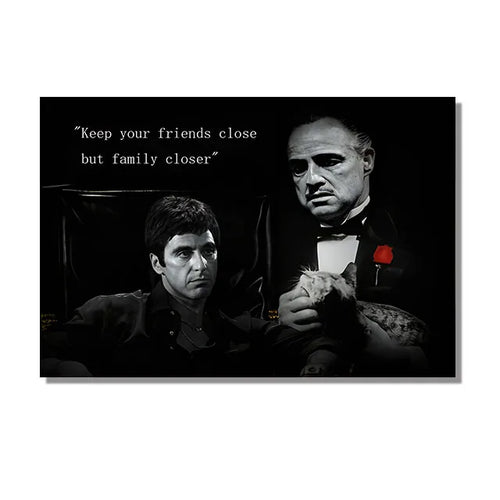 Black and White Movie Scarface and Godfather Canvas Painting Tony Montana , Don Vito Corleone Quotes Posters Pictures Home Decor - vue 9 sur 8