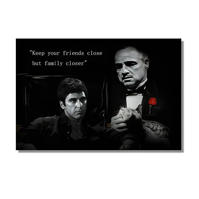 Black and White Movie Scarface and Godfather Canvas Painting Tony Montana , Don Vito Corleone Quotes Posters Pictures Home Decor - vue 8 sur 8