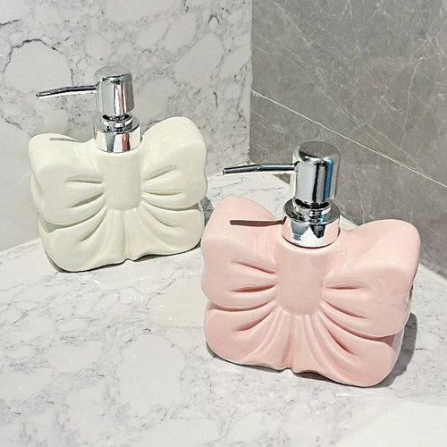 1pc, Ceramics Bowknot Lotion Press Bottle, Household Bathroom Shower Gel Bottle, Plastic Pump Head, Bathroom Liquid Dispenser - vue 3 sur 9